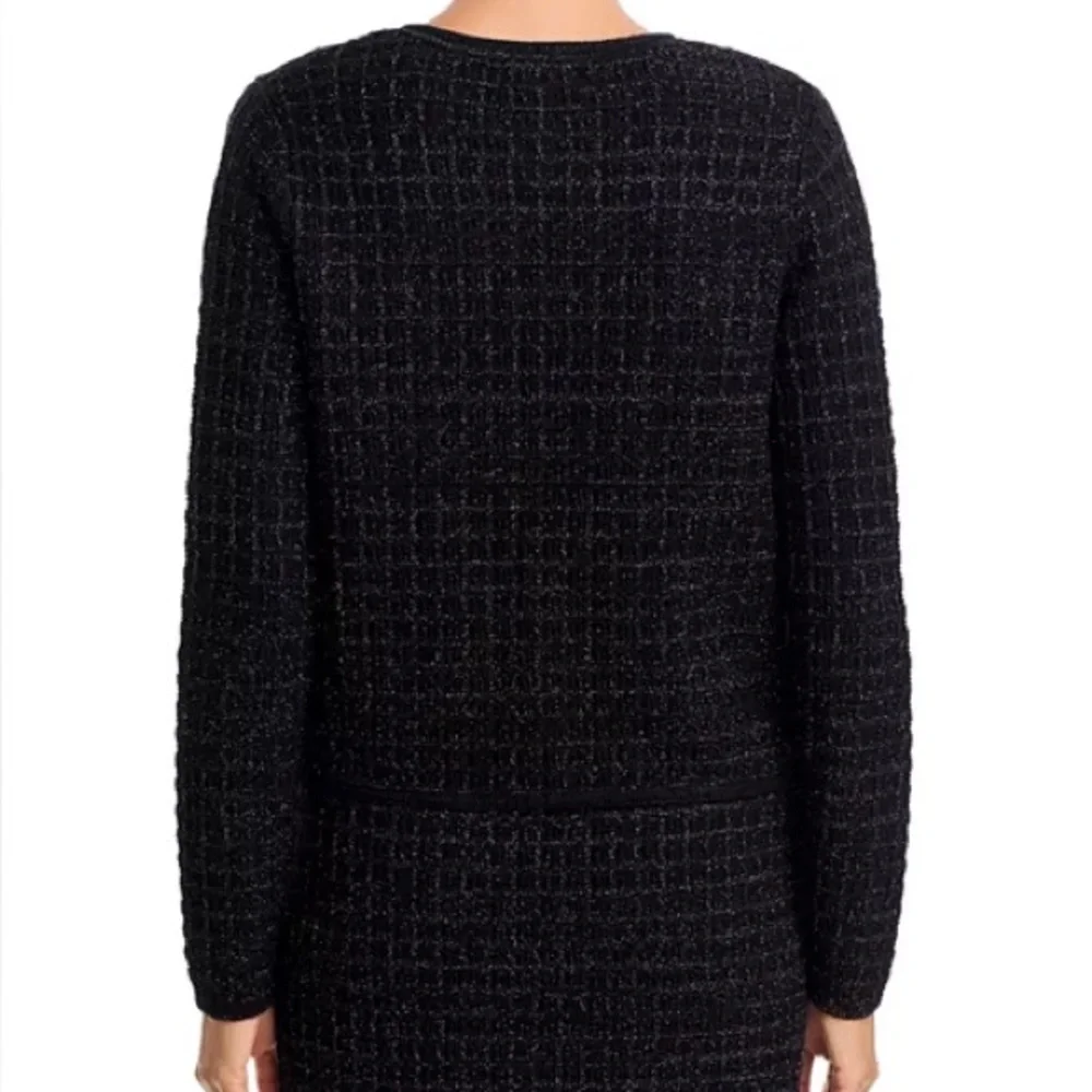 Aqua Elegant Black Tweed Cardigan Sweater with Crystal Buttons